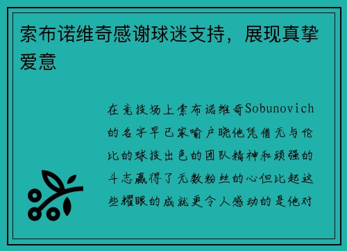 索布诺维奇感谢球迷支持，展现真挚爱意